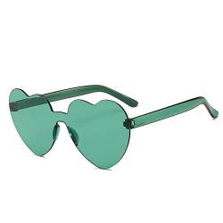 YOJUED Herz Sonnenbrille Randlose Candy Color Herzbrille für Damen Mädchen Love Heart Shape Sunglasses (Grün) von YOJUED