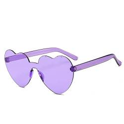 YOJUED Herz Sonnenbrille Randlose Candy Color Herzbrille für Damen Mädchen Love Heart Shape Sunglasses (Lila) von YOJUED