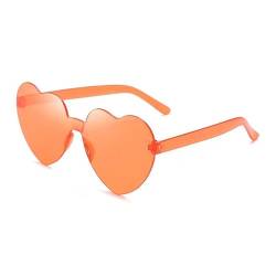 YOJUED Herz Sonnenbrille Randlose Candy Color Herzbrille für Damen Mädchen Love Heart Shape Sunglasses (Orange) von YOJUED