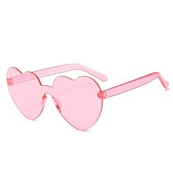 YOJUED Herz Sonnenbrille Randlose Candy Color Herzbrille für Damen Mädchen Love Heart Shape Sunglasses (Pink) von YOJUED