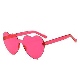 YOJUED Herz Sonnenbrille Randlose Candy Color Herzbrille für Damen Mädchen Love Heart Shape Sunglasses (Rosarot) von YOJUED
