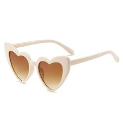 YOJUED Herz Sonnenbrille Vintage Katzenaugen Brille Love Heart Shape Sunglasses Herzbrille UV400 Schutz （Beige/Braun） von YOJUED