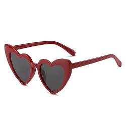 YOJUED Herz Sonnenbrille Vintage Katzenaugen Brille Love Heart Shape Sunglasses Herzbrille UV400 Schutz （Dunkelrot/Grau） von YOJUED