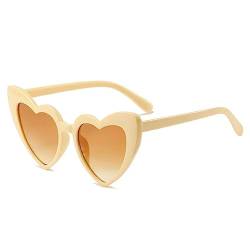 YOJUED Herz Sonnenbrille Vintage Katzenaugen Brille Love Heart Shape Sunglasses Herzbrille UV400 Schutz （Gelb/tee） von YOJUED