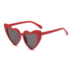 YOJUED Herz Sonnenbrille Vintage Katzenaugen Brille Love Heart Shape Sunglasses Herzbrille UV400 Schutz (Rot) von YOJUED