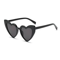 YOJUED Herz Sonnenbrille Vintage Katzenaugen Brille Love Heart Shape Sunglasses Herzbrille UV400 Schutz (Schwarz) von YOJUED