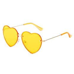 YOJUED Herz Sonnenbrille mit Metall Frame Candy Color Sunglasses Love Heart Herzbrille für Damen Mädchen (Gelb) von YOJUED