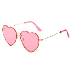 YOJUED Herz Sonnenbrille mit Metall Frame Candy Color Sunglasses Love Heart Herzbrille für Damen Mädchen (Rosa) von YOJUED