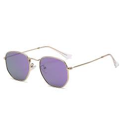 YOJUED Retro Polarisierte Sonnenbrille für Männer Frauen Klassischer Vintage-Stil Unisex Damen Sonnenbrille UV400 Brille Quadratischer Metallrahmen (Gold/Lila reflektierend) von YOJUED