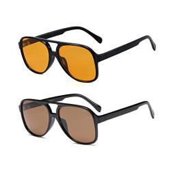 YOJUED Retro Sonnenbrille Gelb Gradient Brille Vintage Tinted Sunglasses für Damen Herren (Z-Blackyellow+Tee), Einheitsgröße von YOJUED