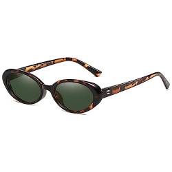 YOJUED Retro ovale Sonnenbrille, Herren Damen modische Retro-Brille, Brille mit ovalem Rahmen, UV-Schutz 400 (Leopard/Dunkelgrün) von YOJUED