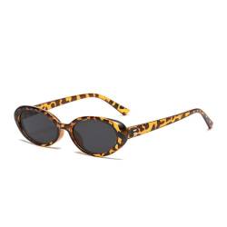 YOJUED Retro ovale Sonnenbrille, Herren Damen modische Retro-Brille, Brille mit ovalem Rahmen, UV-Schutz 400 (Leopard/Grau) von YOJUED
