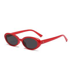 YOJUED Retro ovale Sonnenbrille, Herren Damen modische Retro-Brille, Brille mit ovalem Rahmen, UV-Schutz 400 (Rot/Grau) von YOJUED