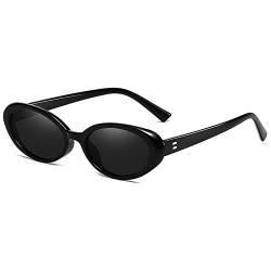 YOJUED Retro ovale Sonnenbrille, Herren Damen modische Retro-Brille, Brille mit ovalem Rahmen, UV-Schutz 400 (Schwarz/Grau) von YOJUED