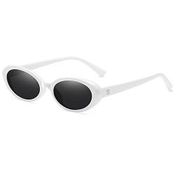 YOJUED Retro ovale Sonnenbrille, Herren Damen modische Retro-Brille, Brille mit ovalem Rahmen, UV-Schutz 400 (Weiß/Schwarz) von YOJUED