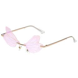 YOJUED Sonnenbrille mit Libelle Flügel Schmetterling Unregelmäßige Brille für Damen Mädchen (Gespiegeltes Rosa) von YOJUED