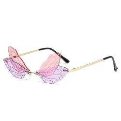 YOJUED Sonnenbrille mit Libelle Flügel Schmetterling Unregelmäßige Brille für Damen Mädchen (Rosa Lila) von YOJUED