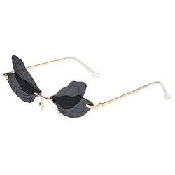 YOJUED Sonnenbrille mit Libelle Flügel Schmetterling Unregelmäßige Brille für Damen Mädchen (Schwarz) von YOJUED