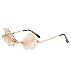 YOJUED Sonnenbrille mit Libelle Flügel Schmetterling Unregelmäßige Brille für Damen Mädchen (Tee) von YOJUED