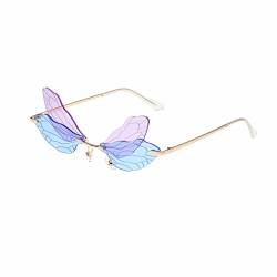 YOJUED Sonnenbrille mit Libelle Flügel Schmetterling Unregelmäßige Brille für Damen und Herren(Lila Blau) von YOJUED