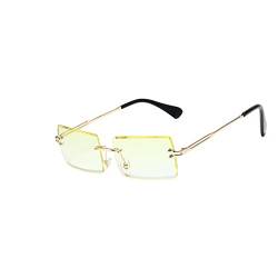 YOJUED Vintage Randlose Sonnenbrille für Damen und Herren Mode Retro Rechteck Brille UV400 Schutz（hellgelb） von YOJUED