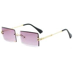 YOJUED Vintage Randlose Sonnenbrille für Damen und Herren Mode Retro Rechteck Brille UV400 Schutz (12-Lila) von YOJUED