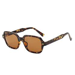 YOJUED Vintage Rechteck Ovale Sonnenbrille Damen Herren Gelb Gradient Brille Retro Tinted Sunglasses UV 400 Schutz (Leopard) von YOJUED