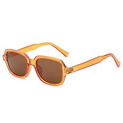 YOJUED Vintage Rechteck Ovale Sonnenbrille Damen Herren Gelb Gradient Brille Retro Tinted Sunglasses UV 400 Schutz (Orange/Tee) von YOJUED