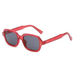 YOJUED Vintage Rechteck Ovale Sonnenbrille Damen Herren Gelb Gradient Brille Retro Tinted Sunglasses UV 400 Schutz (Rot/Grau) von YOJUED