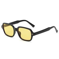 YOJUED Vintage Rechteck Ovale Sonnenbrille Damen Herren Gelb Gradient Brille Retro Tinted Sunglasses UV 400 Schutz (Schwarz/Hellgelb) von YOJUED