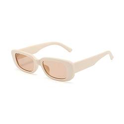 YOJUED Vintage Rechteck Sonnenbrille Damen Herren Mode Retro Brille mit Quadratischem Rahmen Brillen UV 400 Schutz (Beige) von YOJUED