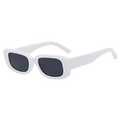 YOJUED Vintage Rechteckige Sonnenbrille Damen Herren Mode Retro Brille mit quadratischem Rahmen Eyewear UV 400 Schutz Gr. M, weiß von YOJUED