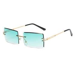 Yojued Rechteckige Retro-Sonnenbrille für Damen und Herren, Mode, Vintage, kleine quadratische Brille, randlos, Rahmen, getönte Gläser, UV400 Schutz, Klassisch, Grün von YOJUED