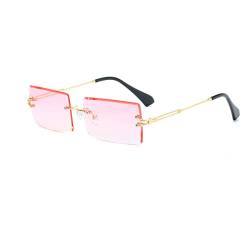 Yojued Rechteckige Retro-Sonnenbrille für Damen und Herren, Mode, Vintage, kleine quadratische Brille, randlos, Rahmen, getönte Gläser, UV400 Schutz, Klassisch, Pink von YOJUED