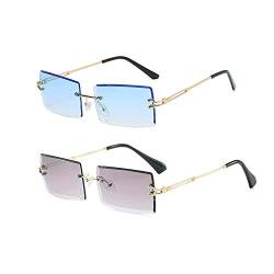 Yojued Rechteckige Retro-Sonnenbrille für Damen und Herren, Mode, Vintage, kleine quadratische Brille, randlos, Rahmen, getönte Gläser, UV400 Schutz, Retro von YOJUED