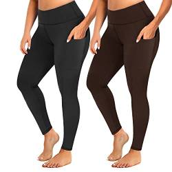 YOLIX 2er-Pack Leggings in Übergröße mit Taschen für Damen, 2 x 3 x 4 x hohe Taille, schwarze Workout-Leggings, Schwarz/Kaffee (mit Taschen), 4X-Groß von YOLIX