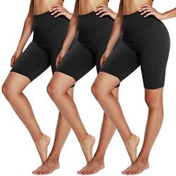 YOLIX Buttery Soft Biker Shorts für Damen, 20,3 cm hohe Taille, Yoga, Workout, Athletische Sportshorts, 3er-Pack, Schwarz/Schwarz/Schwarz, L/XL von YOLIX