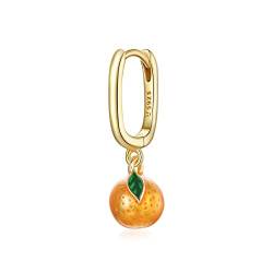 Obst-Ohrhänger für Damen, Emaille-Orange- und Apfel-Ohrringe, 925er-Sterlingsilber, goldfarbener Schmuck von YOMIIN