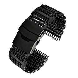 RHAIYAN Mesh Shark Verstellbares Armband, passend for Seiko Diving Milanese, Luxus-Armband, Ersatz, massives Edelstahl-Armband, 20/22/24 mm (Color : G29-02 black, Size : 24mm) von YOMMIOO
