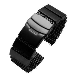 RHAIYAN Mesh Shark Verstellbares Armband, passend for Seiko Diving Milanese, Luxus-Armband, Ersatz, massives Edelstahl-Armband, 20/22/24 mm (Color : G29-03 black, Size : 20mm) von YOMMIOO