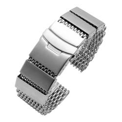 RHAIYAN Mesh Shark Verstellbares Armband, passend for Seiko Diving Milanese, Luxus-Armband, Ersatz, massives Edelstahl-Armband, 20/22/24 mm (Color : G29-03 silver, Size : 20mm) von YOMMIOO