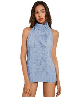 YOMORIO Damen Anime Virgin Killer Sweater Japanischer Rollkragen Strickunterwäsche Rückenfrei Pullover, Blau, Mittel von YOMORIO