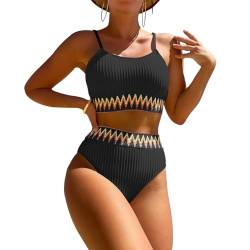 YOMORIO Damen Bikini Set, Zweiteiliger Badeanzug Bauchweg überkreuztes Bikini Bademode Bauchkontrolle High Waist Swimsuit Sexy Bikini Sets Push Up Crop Top Strapazierfähiger Sport-Bikini Beachwear von YOMORIO