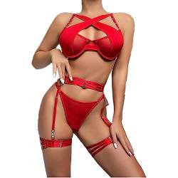 YOMORIO Dessous Damen Set, Unterwäsche Frauen Sexy 3-teiliges Set Lingerie Sexy for Women Strapsen Reizwäsche Bodysuit Rückenfreies Babydoll Unterhose Negligee Nachtwäsche mit BH, Slip, Gürtel Anzug von YOMORIO