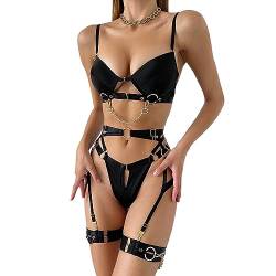 YOMORIO Dessous Damen Sexy Set, Strapsen Dessouse Sexy Reizwäsche Bodysuit Unterwäsche Rückenfreies Babydoll Outfit Nachtwäsche Gürtel Sexy Negligee 4-teilige Lingerie mit Unterhose Strumpfband von YOMORIO