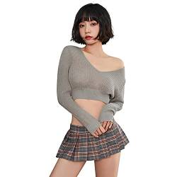 Yomorio Cosplay-Mini-Rock, sexy, für Damen, kariert, JK, Schuluniform, mit kurzem Strickpullover. Gr. Medium, grau von YOMORIO