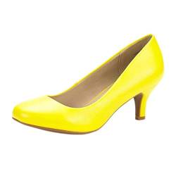 YONGBAO Damen Klassische Büromode Spitzer Zehenbereich Damen Pumps Kleid Niedriger Absatz Frauen Party Büro Schuhe Übergröße Stiletto Pump-Gelb PU,7.5US von YONGBAO