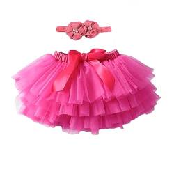 YONKOUNY Baby Mädchen Tutu Rock Prinzessin Tüllrock Minirock Baby Fotoprops Reifrock Ballettrock für Fotografie Geburtstag + Stirnband(Hot pink,L) von YONKOUNY