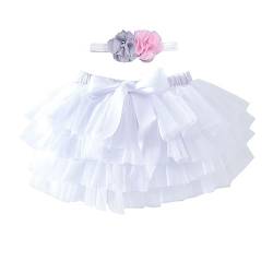 YONKOUNY Baby Mädchen Tutu Rock Prinzessin Tüllrock Minirock Baby Fotoprops Reifrock Ballettrock für Fotografie Geburtstag + Stirnband(Weiß,S) von YONKOUNY