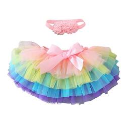 YONKOUNY Baby Mädchen Tutu Rock Prinzessin Tüllrock Minirock Baby Fotoprops Reifrock Ballettrock für Fotografie Geburtstag + Stirnband (Colourful, 1-2 Jahre) von YONKOUNY